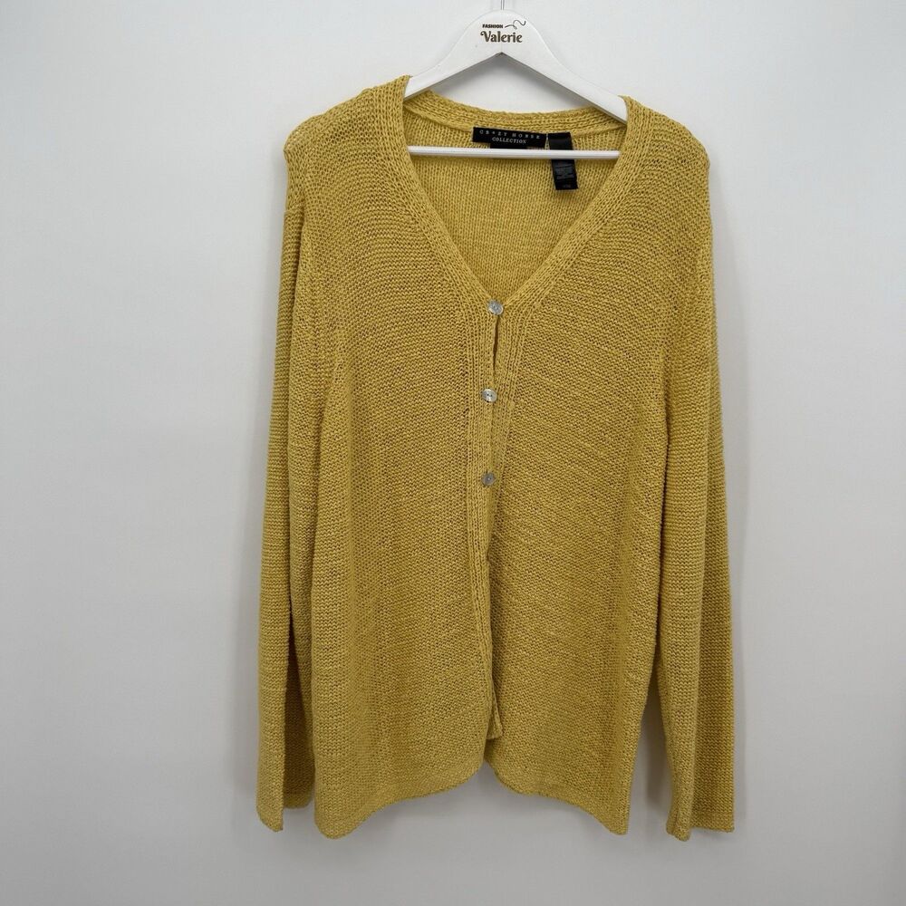 Crazy Horse Collection Yellow Acrylic Knit Cardigan Sweater Size 2X Coastal